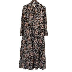 Livro Midnight Floral 100% Cotton Flared Maxi Shirtdress Pockets NWOT Medium